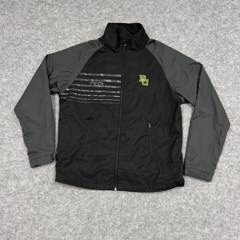 Baylor Bears Jacket Mens Medium Black NCAA Golf Full Zip Windbreaker BU PING